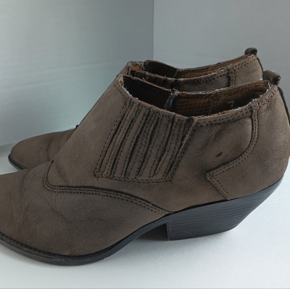 Zodiac Womens 7 Suede Ankle Boot Bootie Brown Leather Pointed Toe Western Stitch - Picture 8 of 10